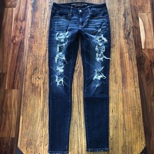 American Eagle Dark Wash Distressed Denim Jegging (9633)